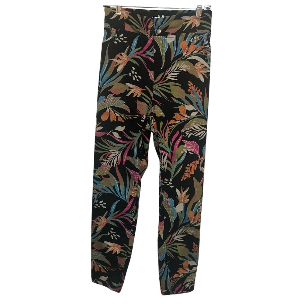 Terra & Sky Women's Black Blue Orange‎ Green Tropical Pull-On Jeggings Size 1X